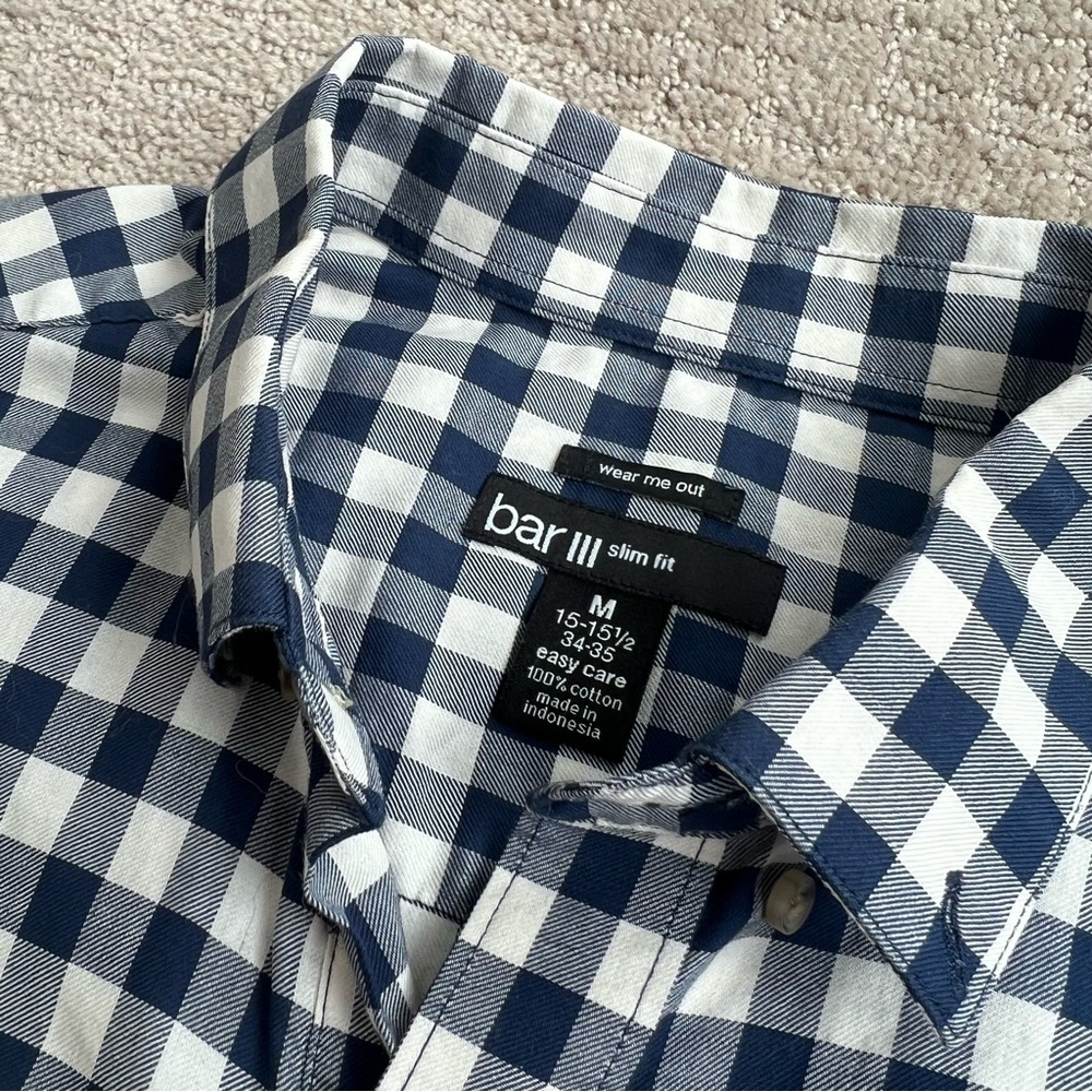Navy and White Gingham Button Down Shirt - Picture 4 of 9